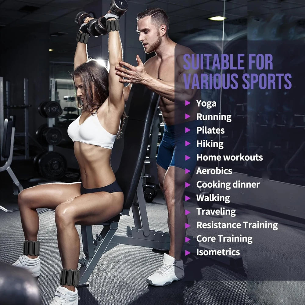 2X Ankle/Wrist Weights for Fitness Women and Men - Adjustable (0.45kg/1Lbs Each)