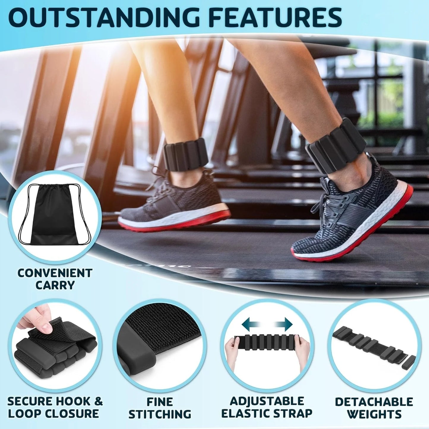 2X Ankle/Wrist Weights for Fitness Women and Men - Adjustable (0.45kg Per Band)