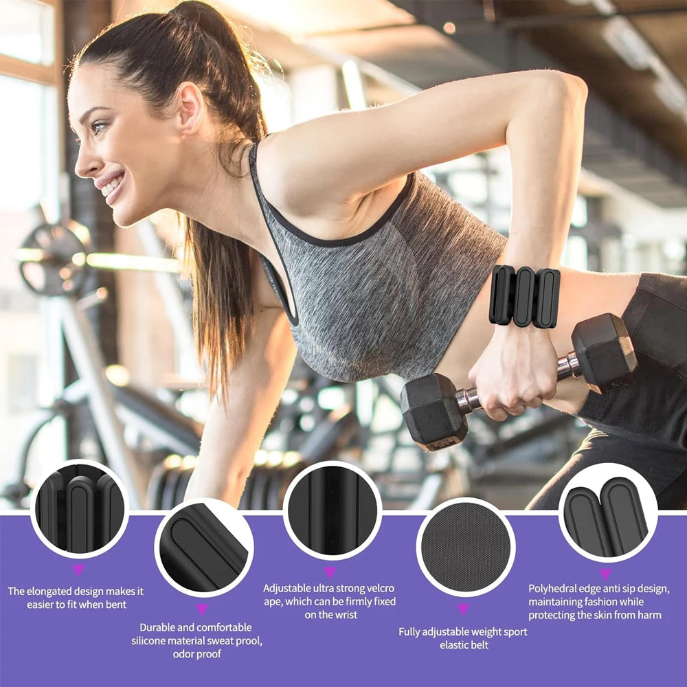 2X Ankle/Wrist Weights for Fitness Women and Men - Adjustable (0.45kg/1Lbs Each)