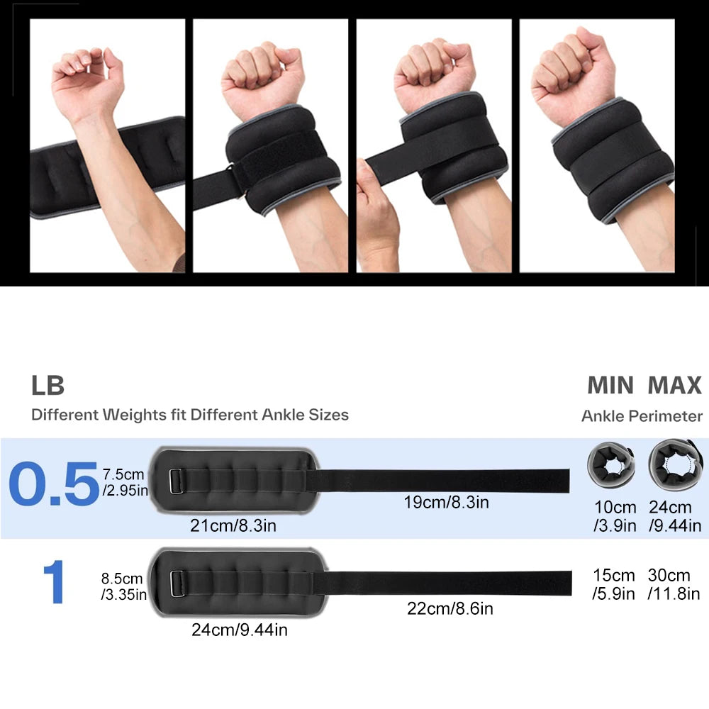 2X Ankle/Wrist Weights for Fitness Women and Men - Adjustable (0.5kg/1kg)