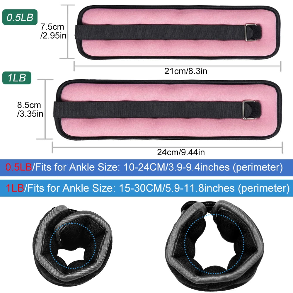 2X Ankle/Wrist Weights for Fitness Women and Men - Adjustable (0.5kg/1kg)